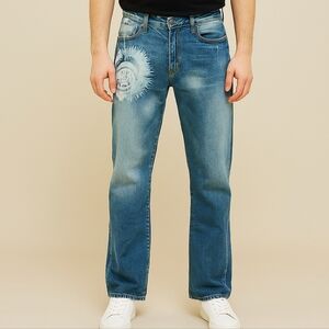 Y2K Akoo Brand Native American Sandblasted Jeans 34 Vintage Hip-Hop Urban Street